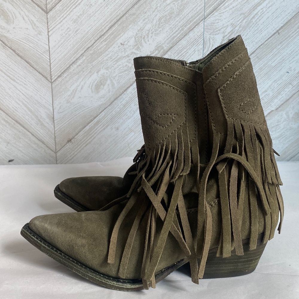 Free People Lawless fringe western boots suede cowboy green 36